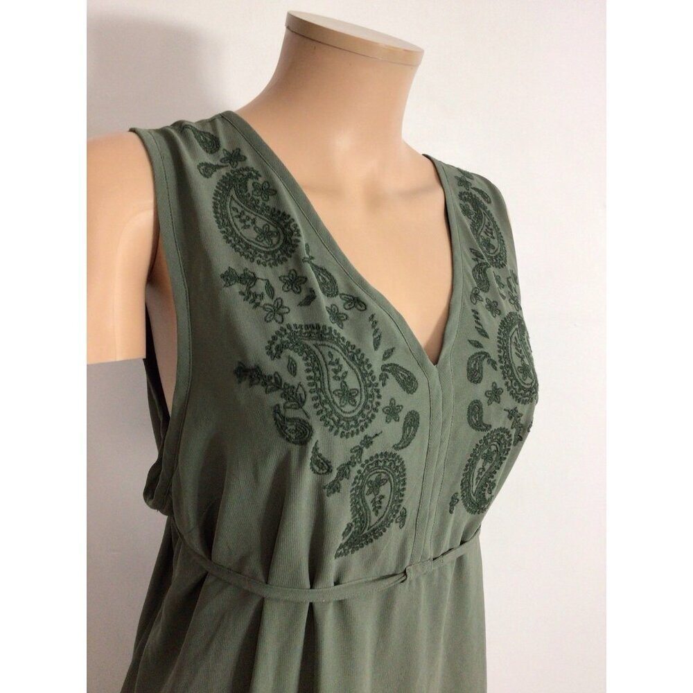 Thyme Green Embroidered Dress Babydoll Empire Waist Womens XL - Picture 3 of 10